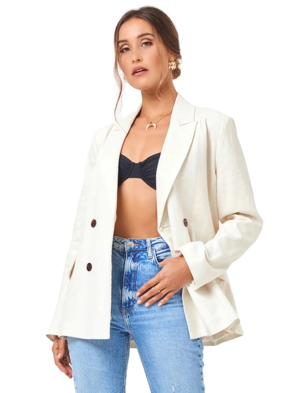 (NWT) LSPACE Rhodes Button Down Oversized Double-Breasted Linen Blazer